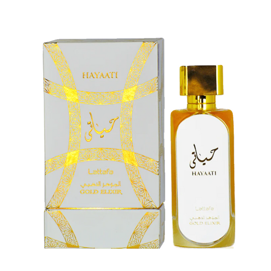 Hayaati Gold Elixir box and bottle front