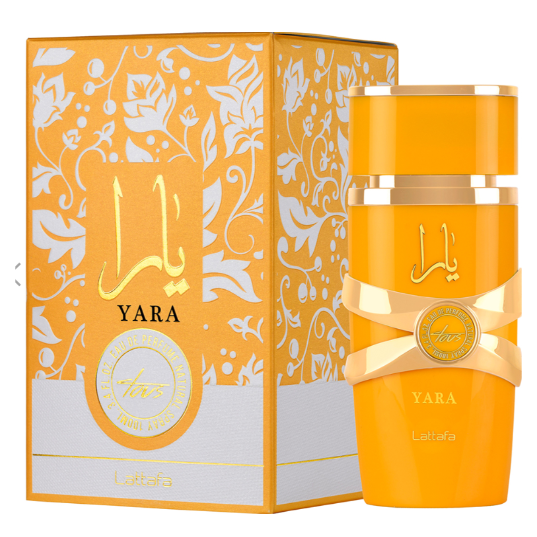 Yara Tous by Lattafa, bottle and box