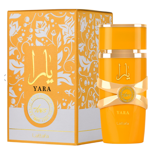 Yara Tous by Lattafa, bottle and box