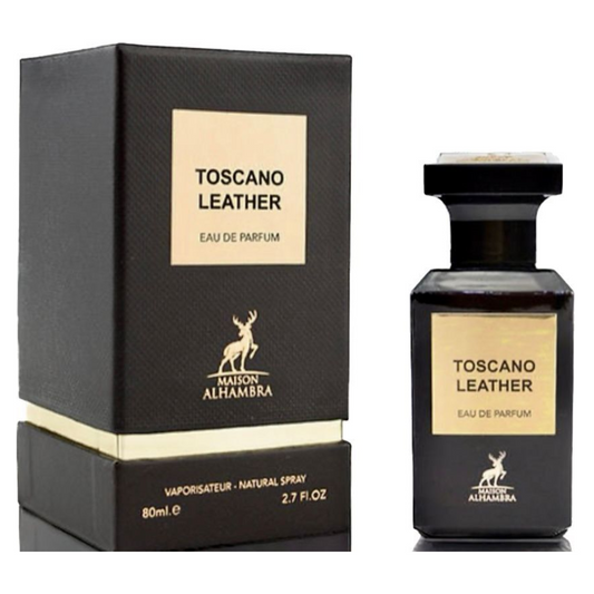 Toscano Leather by Maison Alhambra, bottle and box