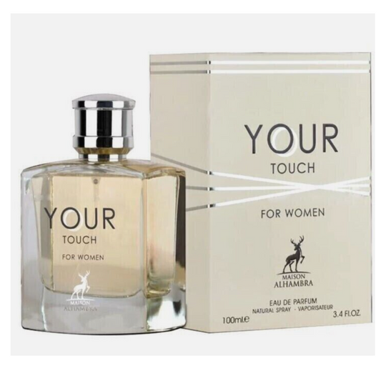 Your Touch for Women by Maison Alhambra, front box and bottle