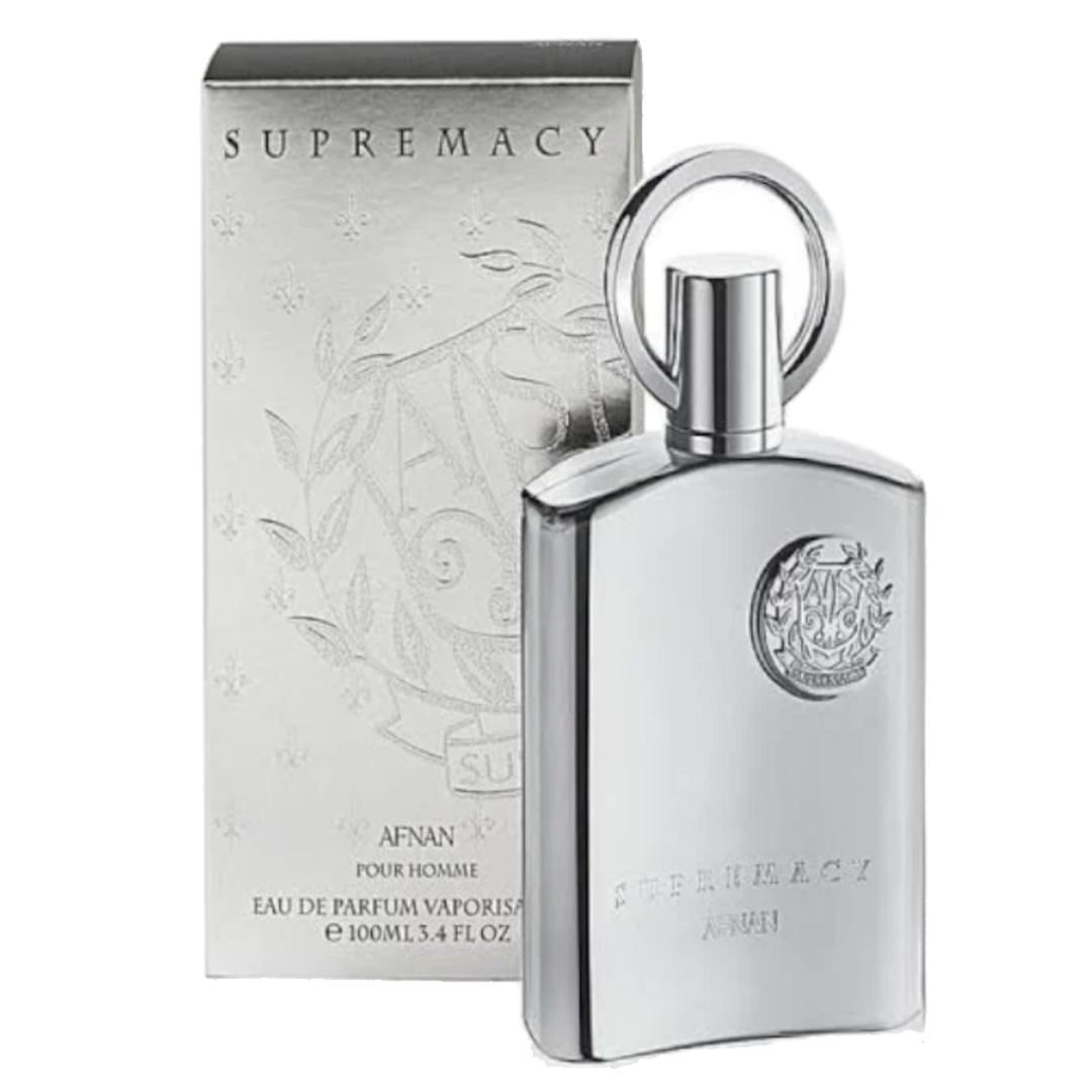 Supremacy Silver by Afnan, box and bottle