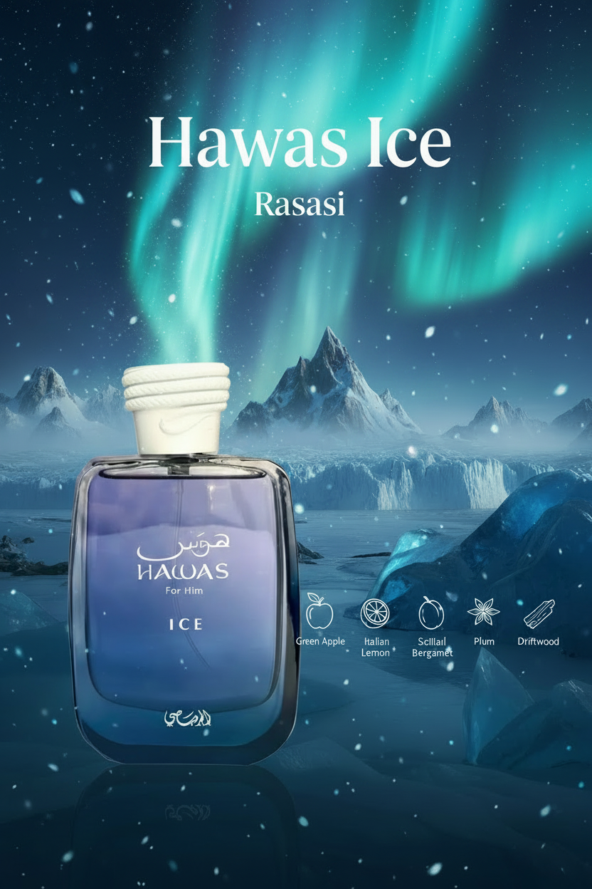 Graphic ad of Hawas Ice bottle