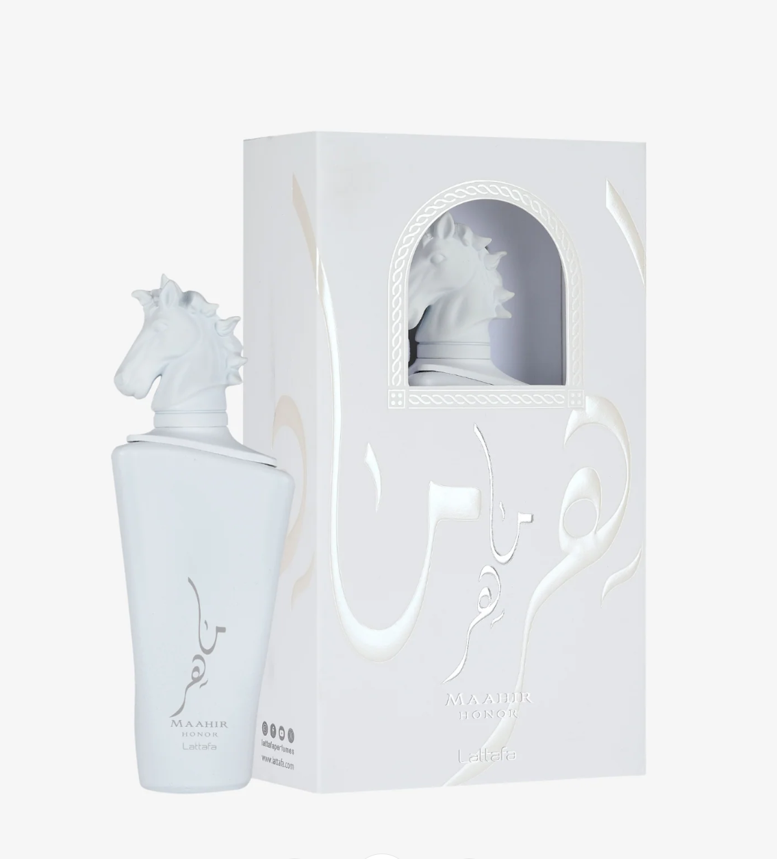 white perfume bottle and white box