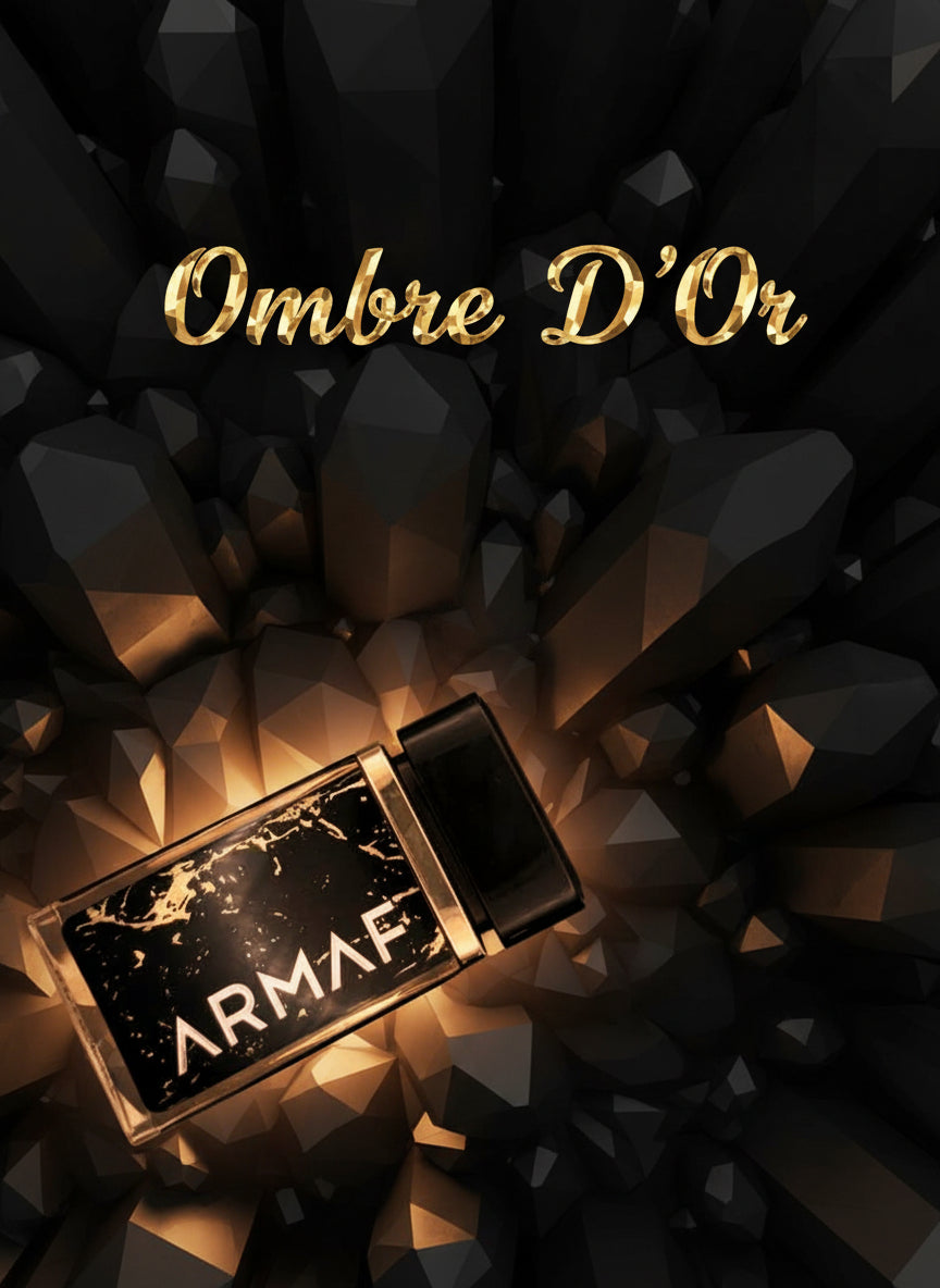 Black and gold rectangular product with 'ARMAF' branding on a light gray background