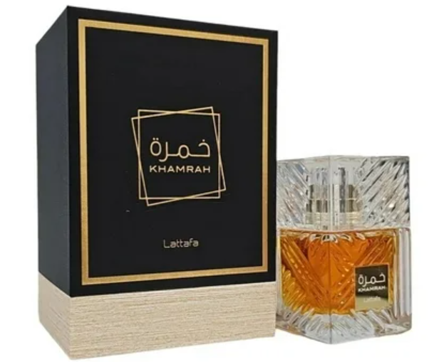 Khamrah Lattafa Eau de Parfum, bottle and box