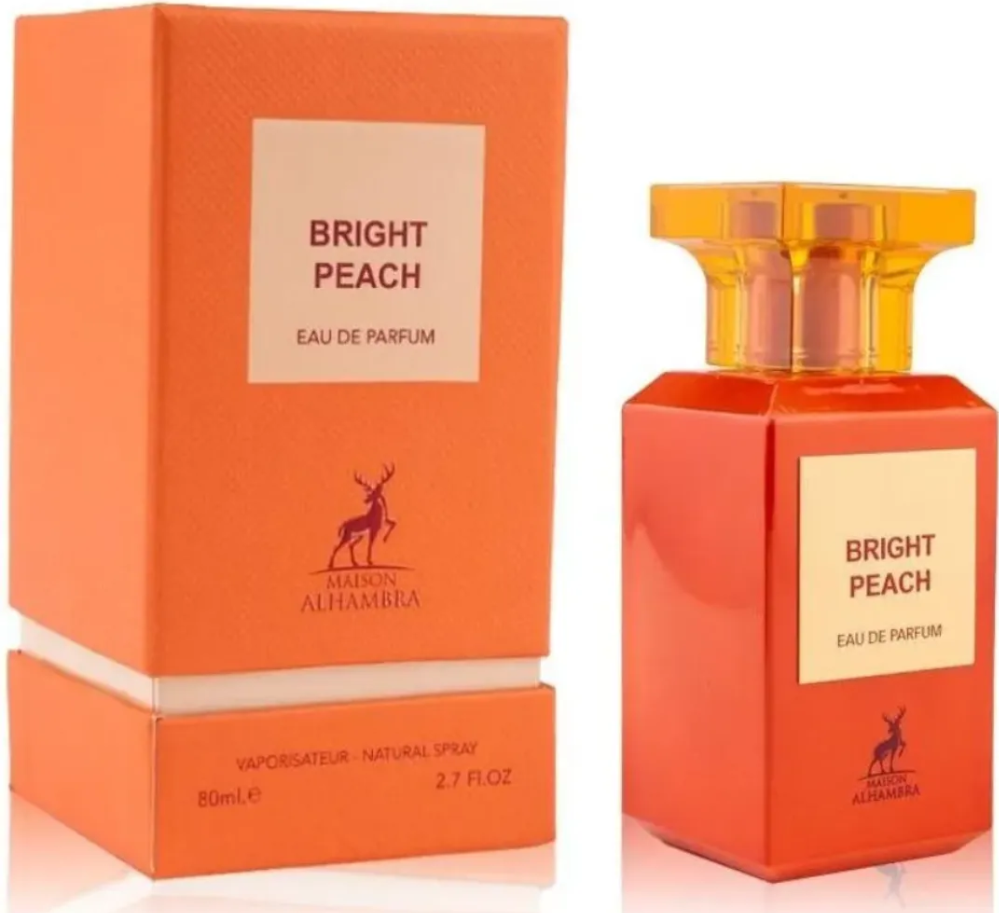 Bright Peach Eau de Parfum Maison Alhambra, full product side angle view